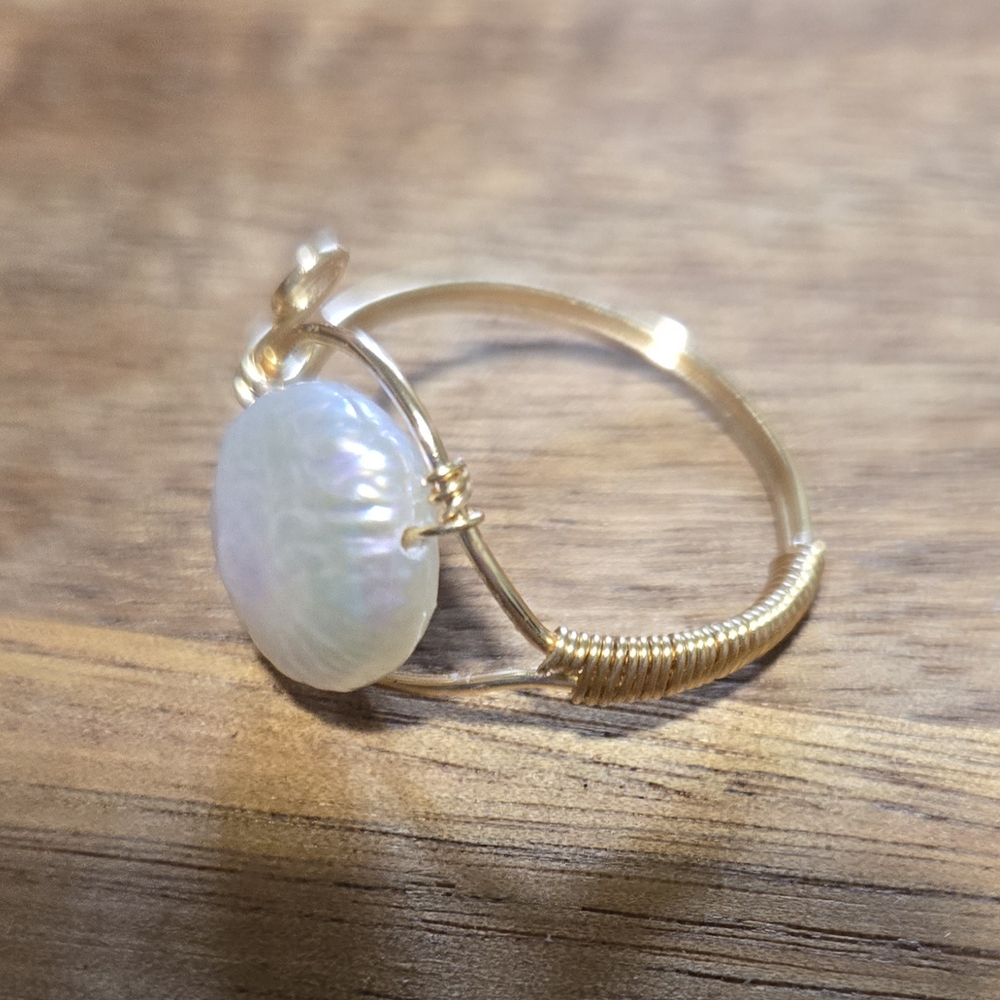Gold Wire Wrapped Pearl Ring - Picture 6 of 6